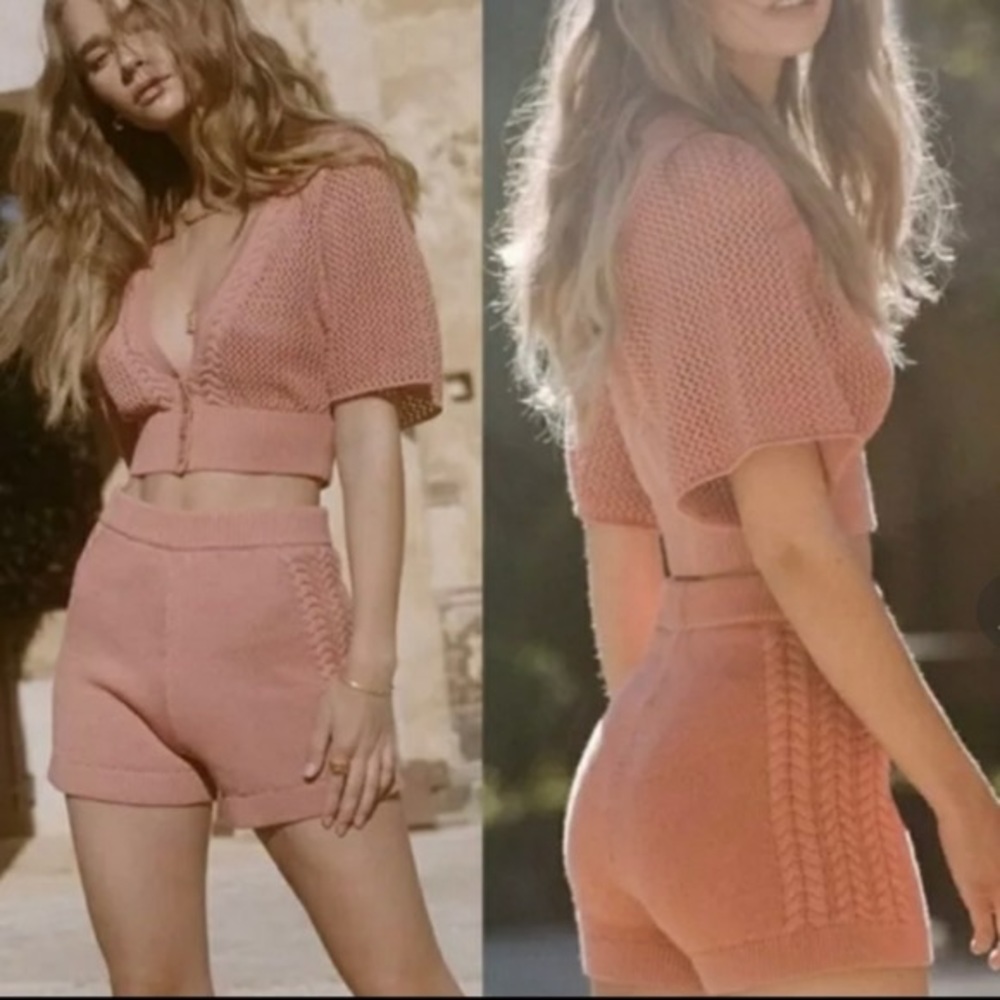 UFT/S 2pc Spell ⁺₊⋆ ☾⋆⁺₊ Chloe Knit Cardigan Shorts Set in Rose - Picture 5 of 15